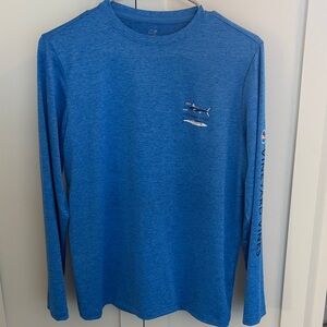 Vineyard Vines Men's Heather Blue Long Sleeve Performance tee